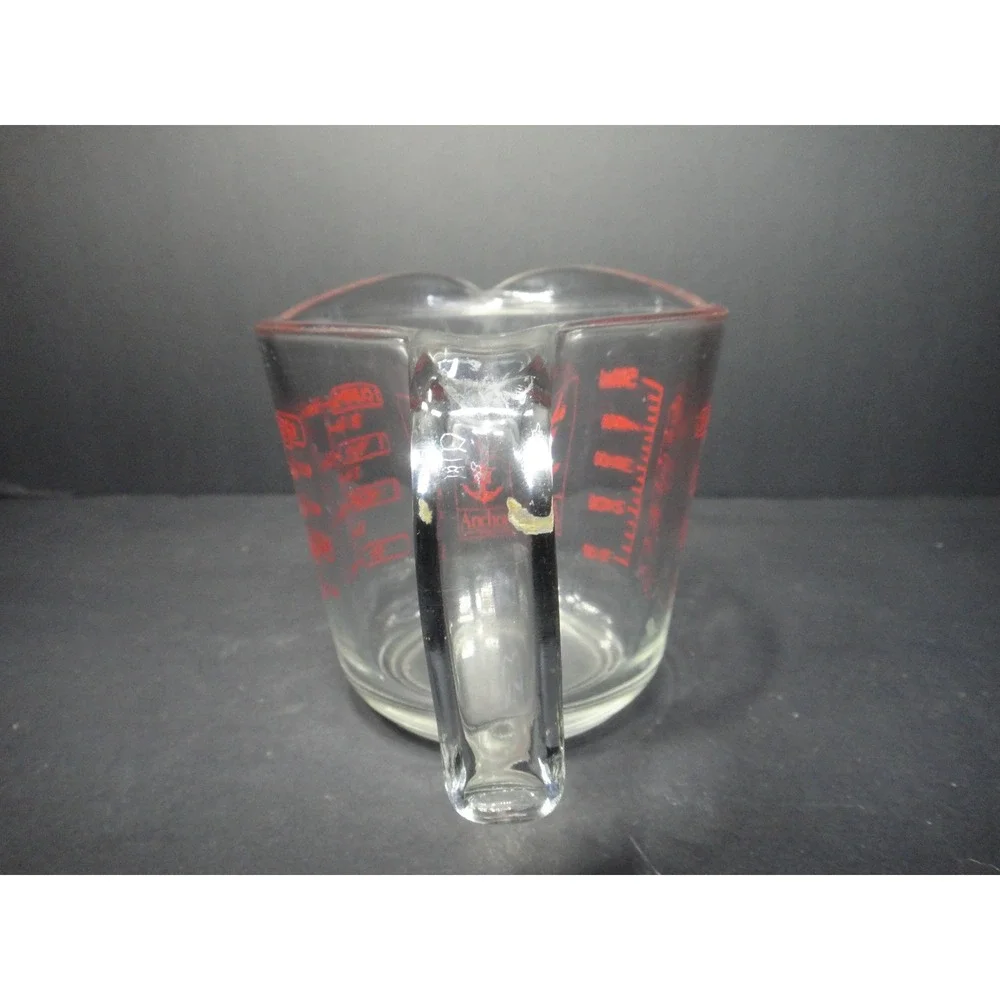 Anchor Hocking 2 Cup Glass Measuring Cup Red Markings 16oz 500ml Made in USA VTG